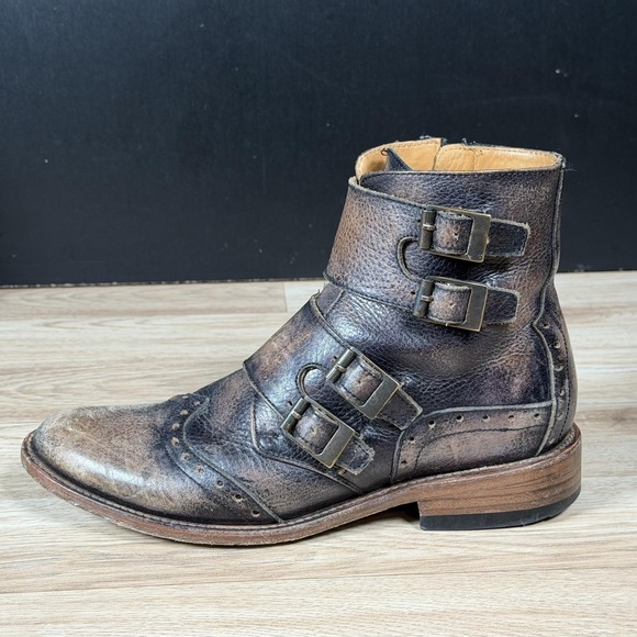 Freebird Penn Boots Mens 9 Brown Distressed Leather Buckle Ankle Zip Distressed - Picture 5 of 14